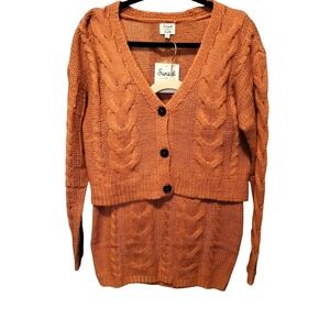 Sunset and Sixth Orange Cable‎ Knit Sweater Skirt Set Size Medium
